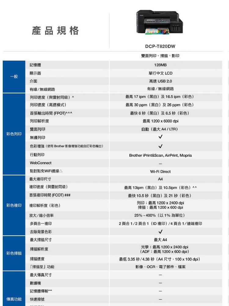 brother DCP-T820DW 威力印大連供 雙面商用