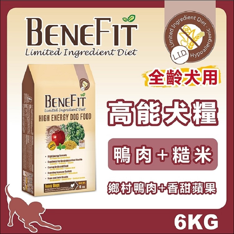 BENEFIT 斑尼菲 3包箱購 高能犬 6kg 鴨肉糙米配
