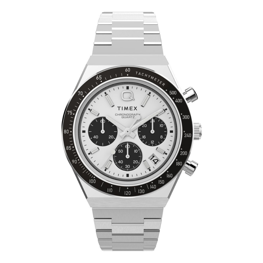 TIMEX QTimex 40毫米 不鏽鋼三眼計時腕錶 白x