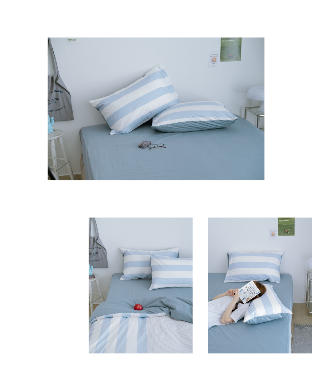 翔仔居家 100%精梳純棉 床包+枕套-3件組-藍調(特大)