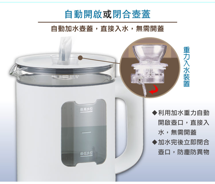 自動加水壺蓋,直接入水,無需開蓋