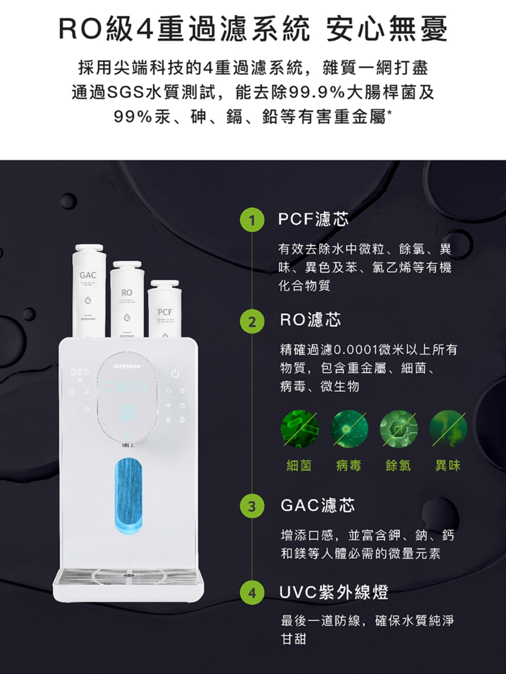 通過SGS水質測試,能去除99.9%大腸桿菌及