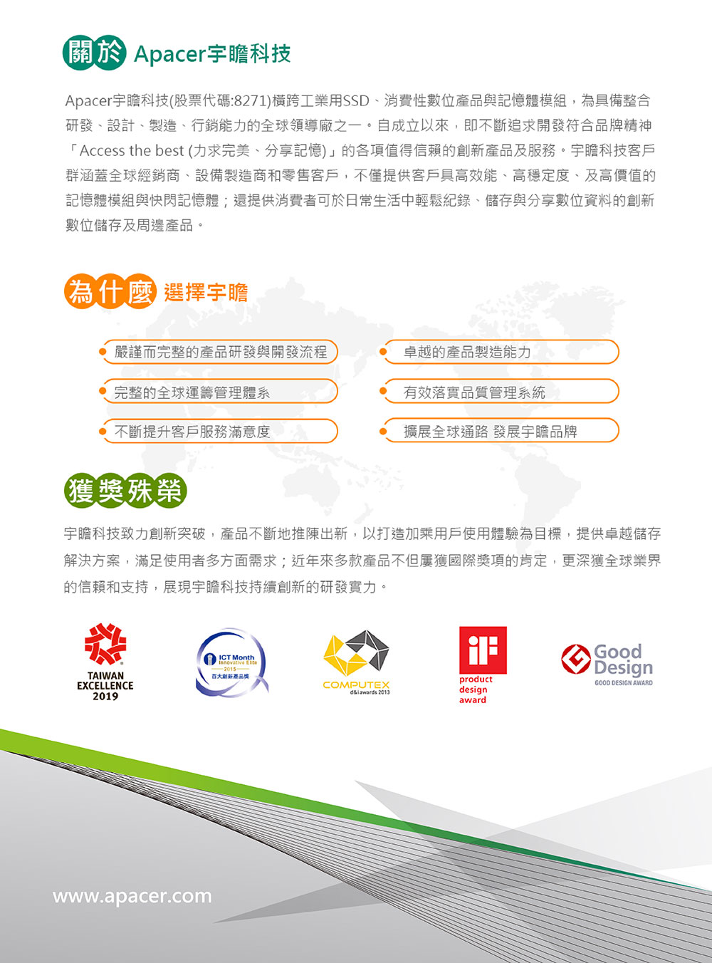 Access the best 力求完美、分享記憶的各項值得信賴的創新產品及服務。宇瞻科技客戶