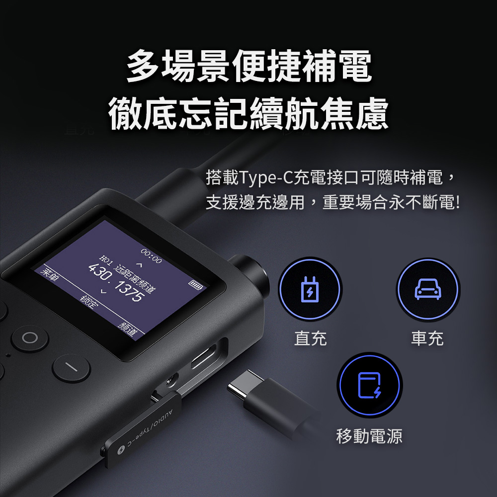 搭載TypeC充電接口可隨時補電,