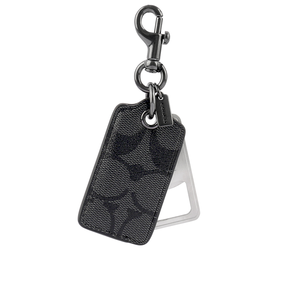 COACH 塗層帆布吊牌及開瓶器造型吊飾/鑰匙圈(炭灰色)折
