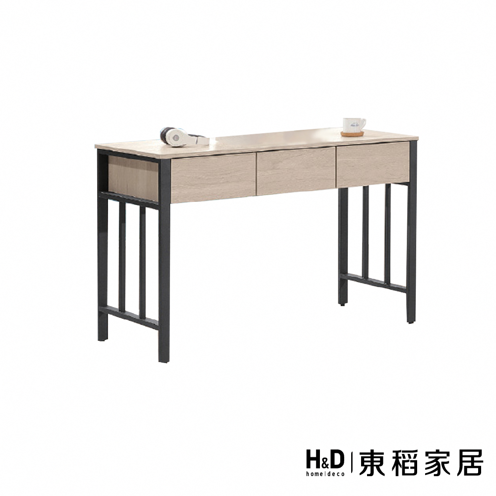 H&D 東稻家居 淺木色鐵架書桌4尺(TKHT-07503)