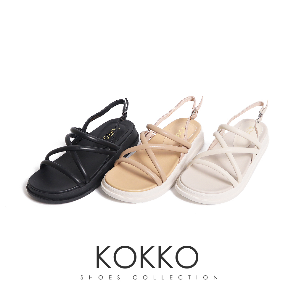 KOKKO 集團 率性顯瘦感細帶厚底涼鞋(白色)評價推薦