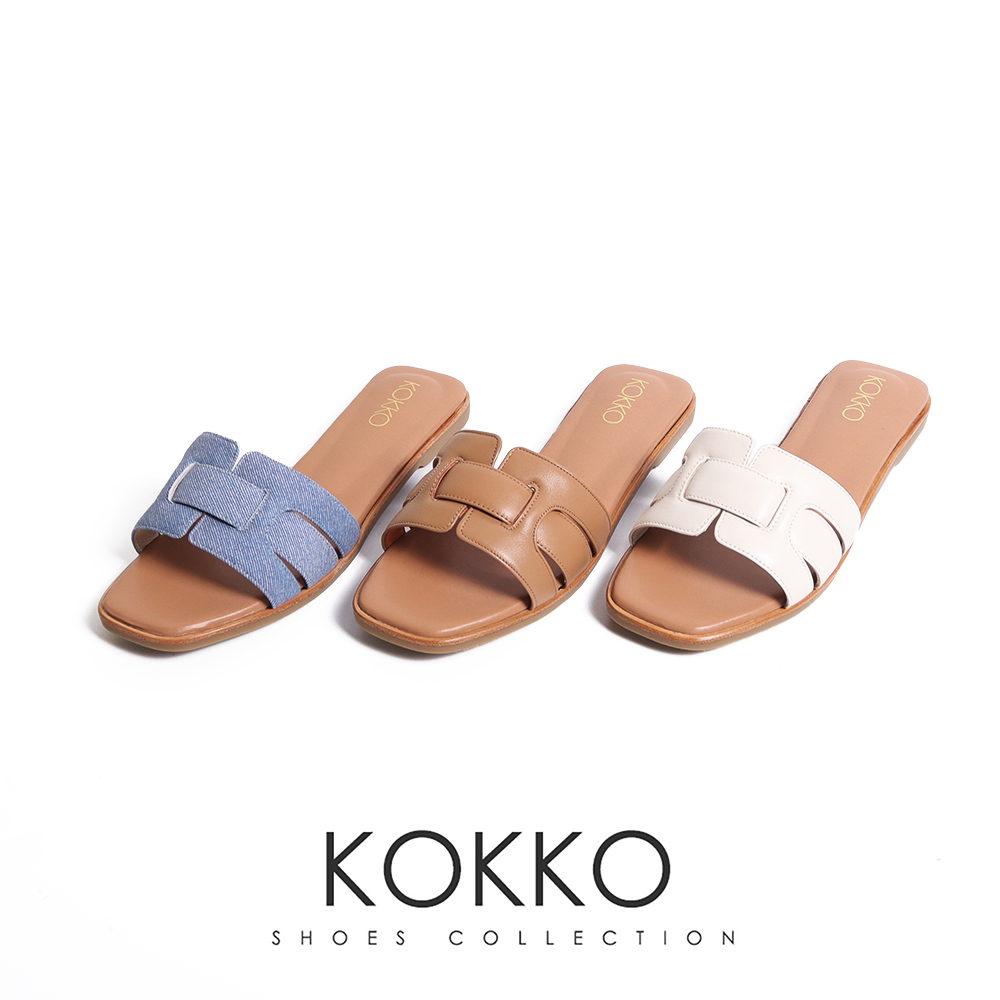 KOKKO 集團 渡假感皮革編織平底涼拖鞋(棕色)好評推薦