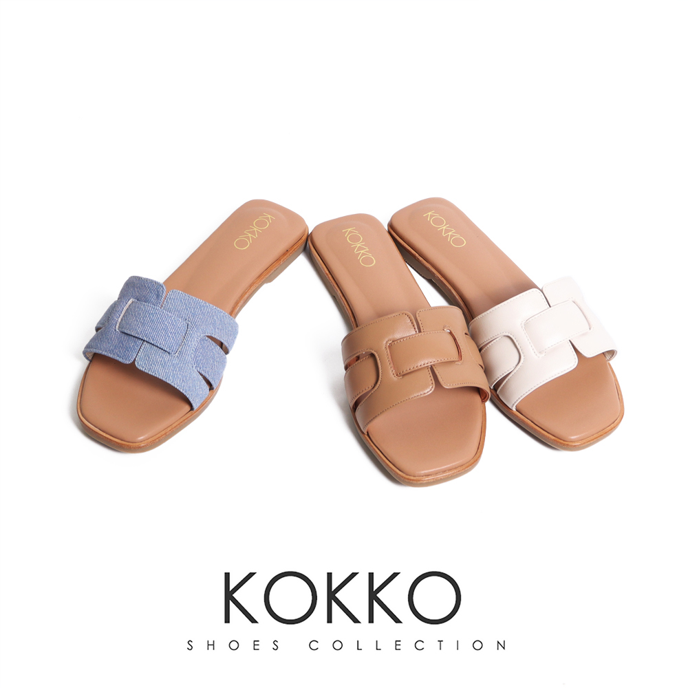 KOKKO 集團 渡假感皮革編織平底涼拖鞋(棕色)好評推薦