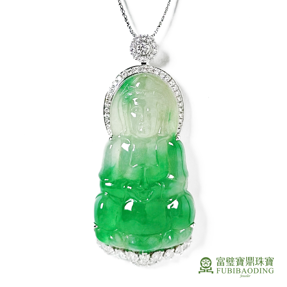 Fubibaoding jeweler 富璧寶鼎珠寶】冰種翡翠飄綠觀音墜(天然A貨翡翠佛