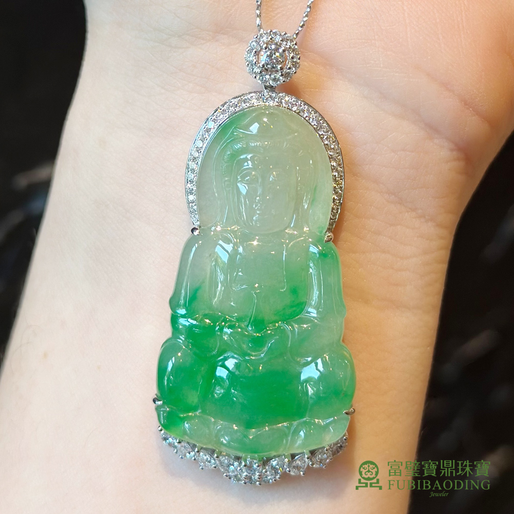 Fubibaoding jeweler 富璧寶鼎珠寶】冰種翡翠飄綠觀音墜(天然A貨翡翠佛