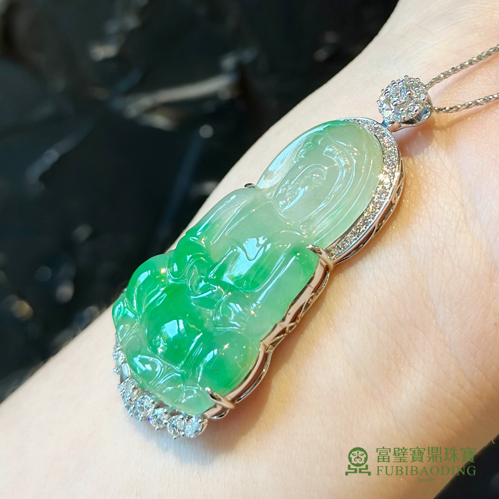 Fubibaoding jeweler 富璧寶鼎珠寶】冰種翡翠飄綠觀音墜(天然A貨翡翠佛