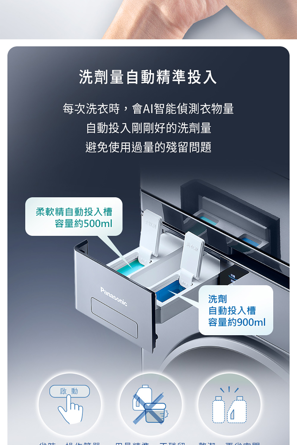每次洗衣時,會AI智能偵測衣物量