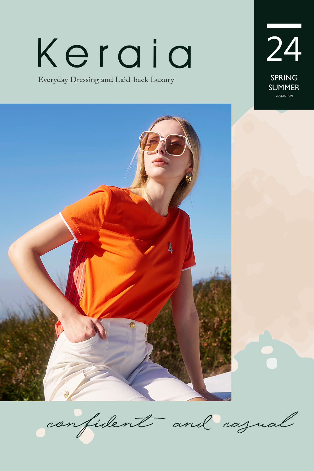 KERAIA 克萊亞 微醺夕陽橘條紋拼接涼感上衣品牌優惠