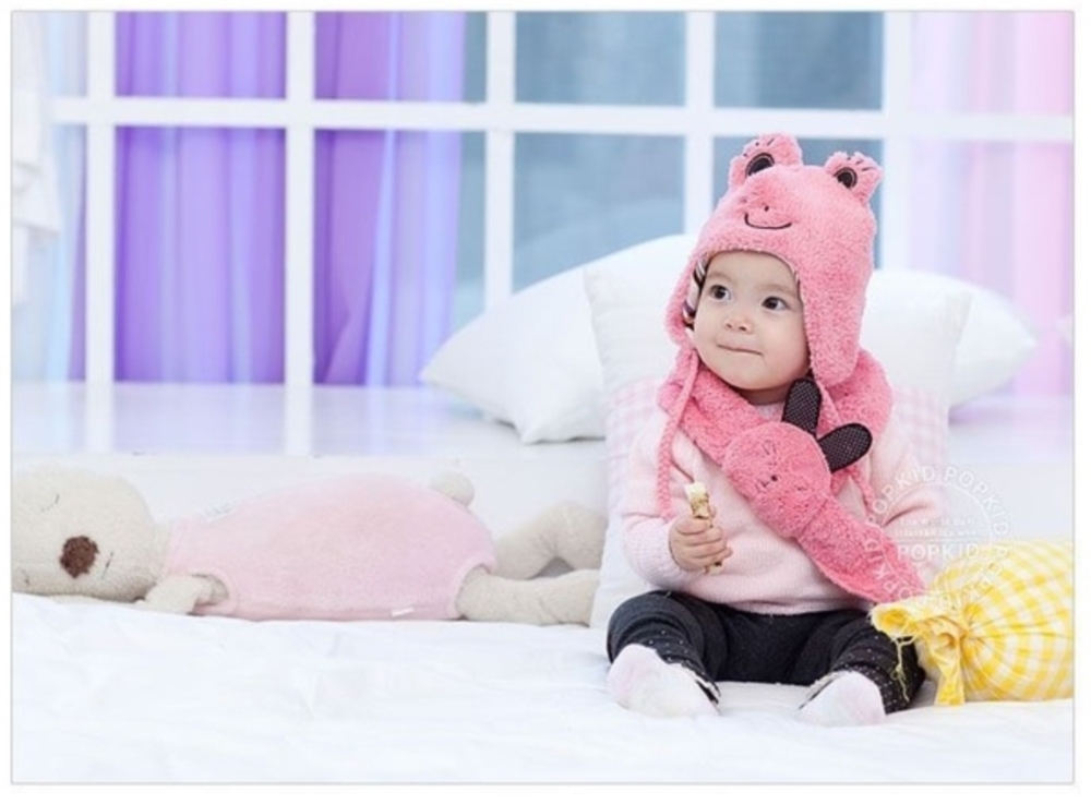 PS Mall 韓版青蛙造型寶寶保暖帽子+圍巾二件套 兒童童