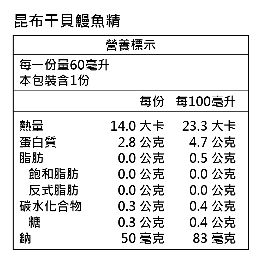 每份 每100毫升