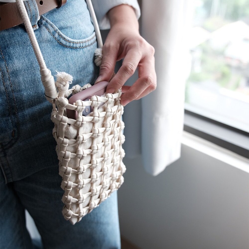職日生 網格繩結編織包(手提包 手機袋 手機包 側背包 小包