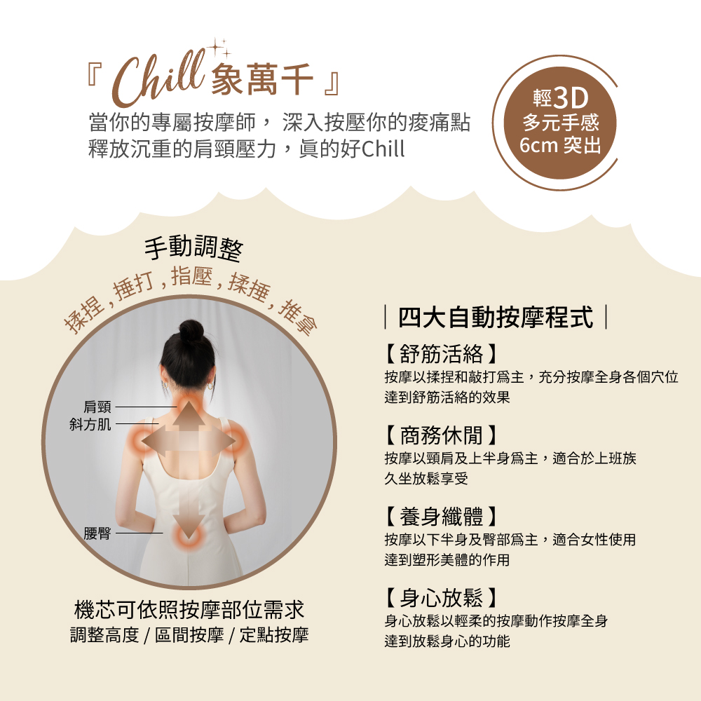 按摩以揉捏和敲打為主,充分按摩全身各個穴位