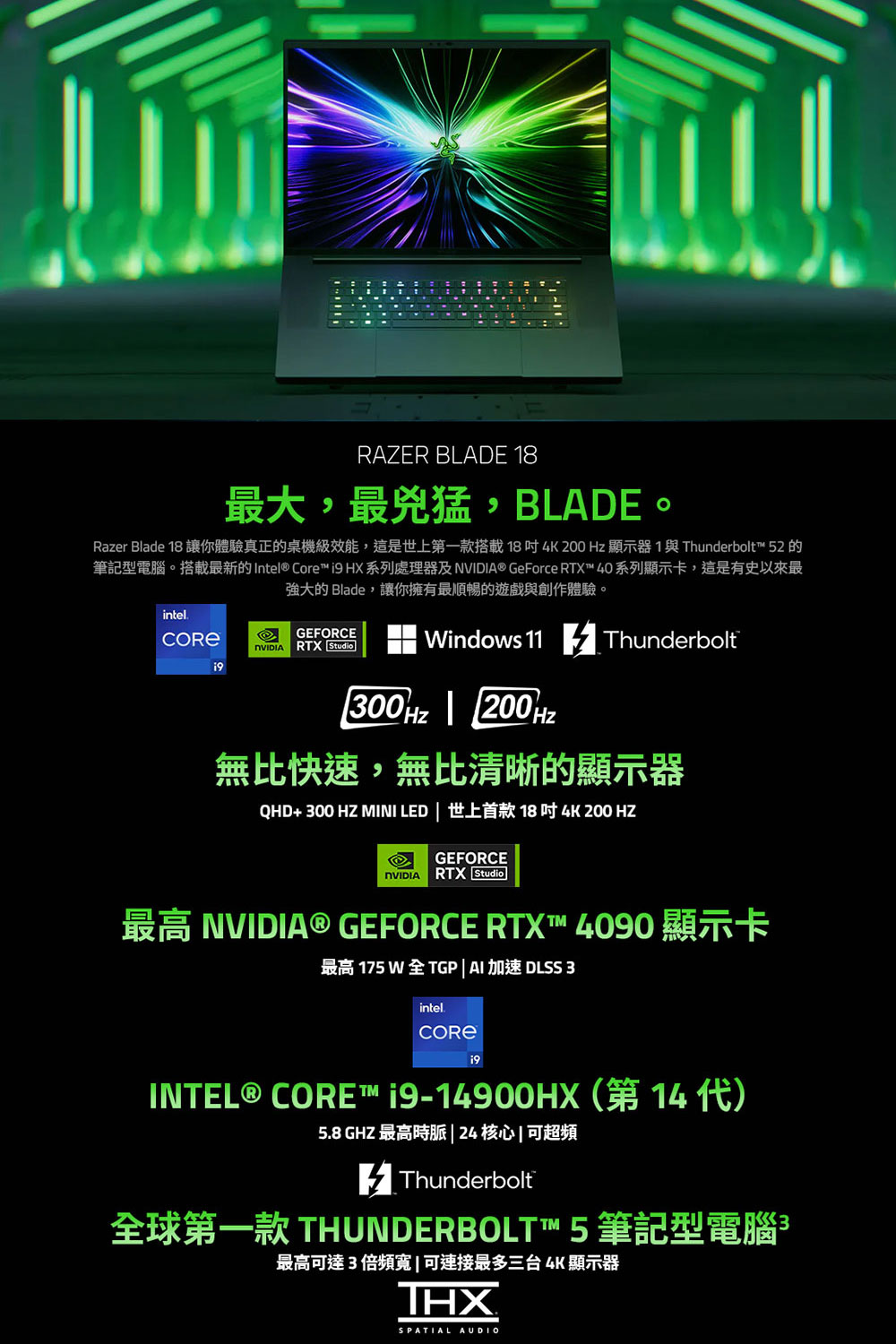 Razer 雷蛇 18吋i9 RTX4080 300Hz電競