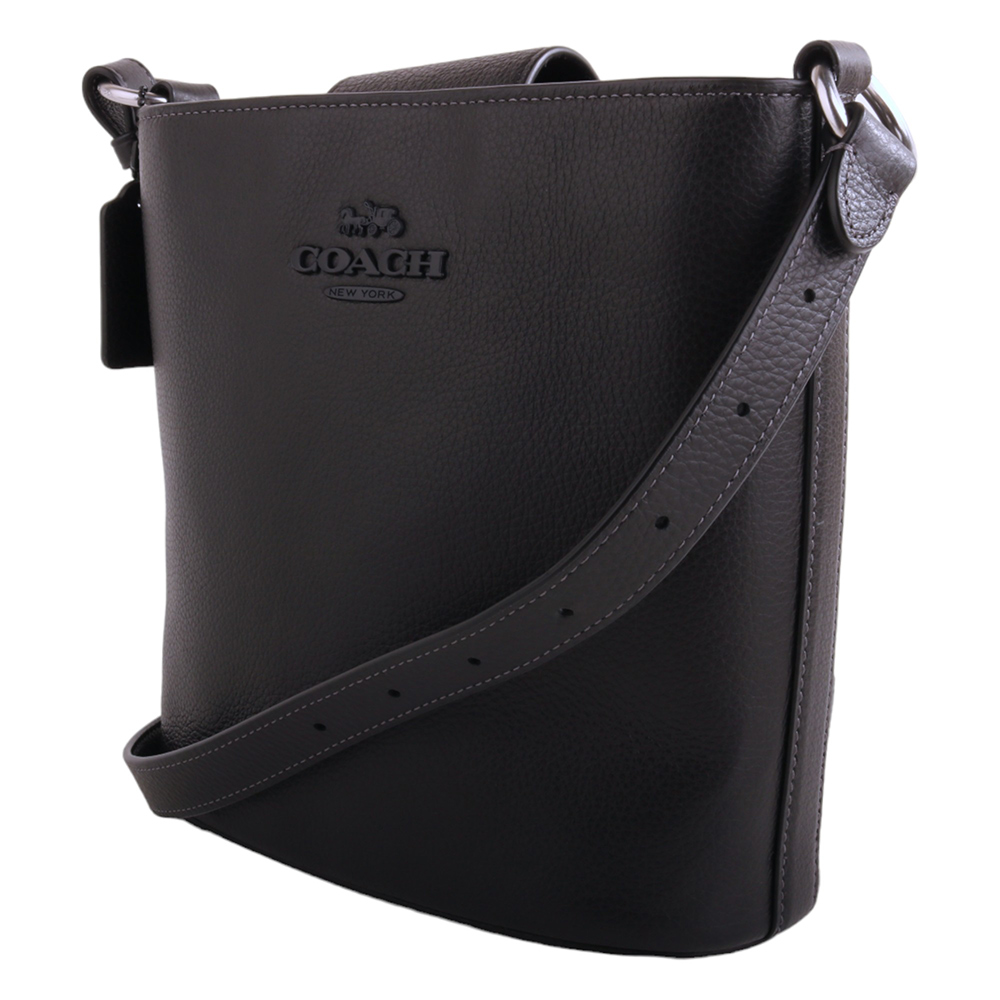 COACH 鵝卵石皮革手提斜背水桶包小款(黑)優惠推薦