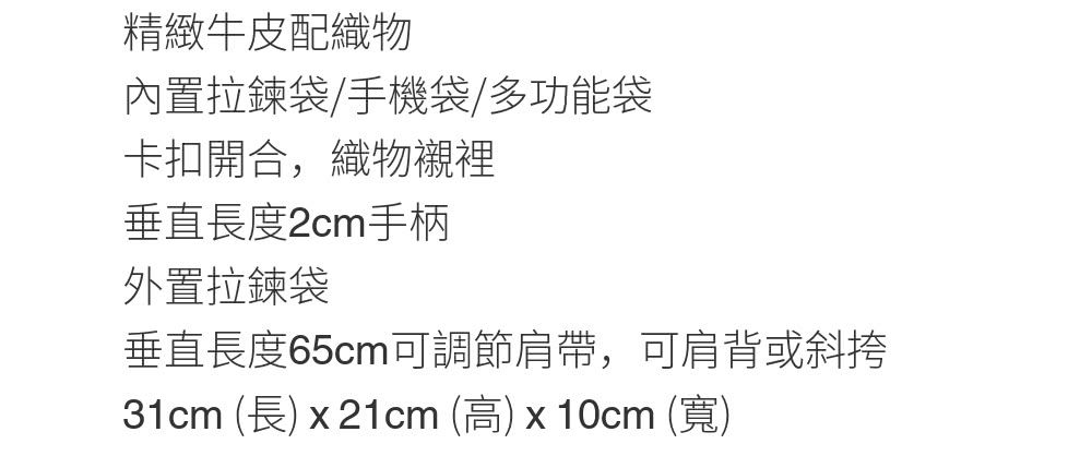 31cm 長 x 21cm 高 x 10cm 寬