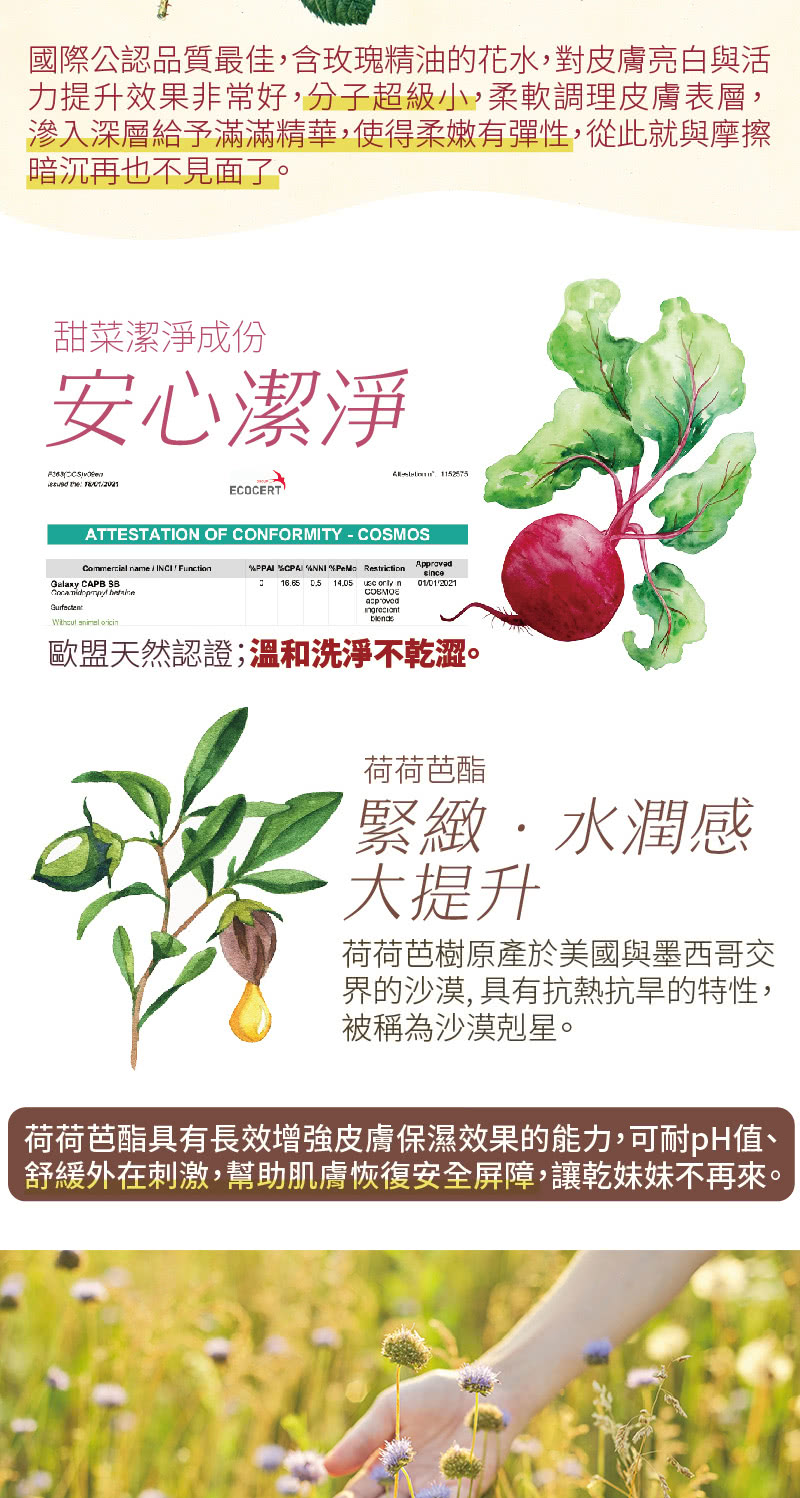 荷荷芭酯具有長效增強皮膚保濕效果的能力,可耐pH值、