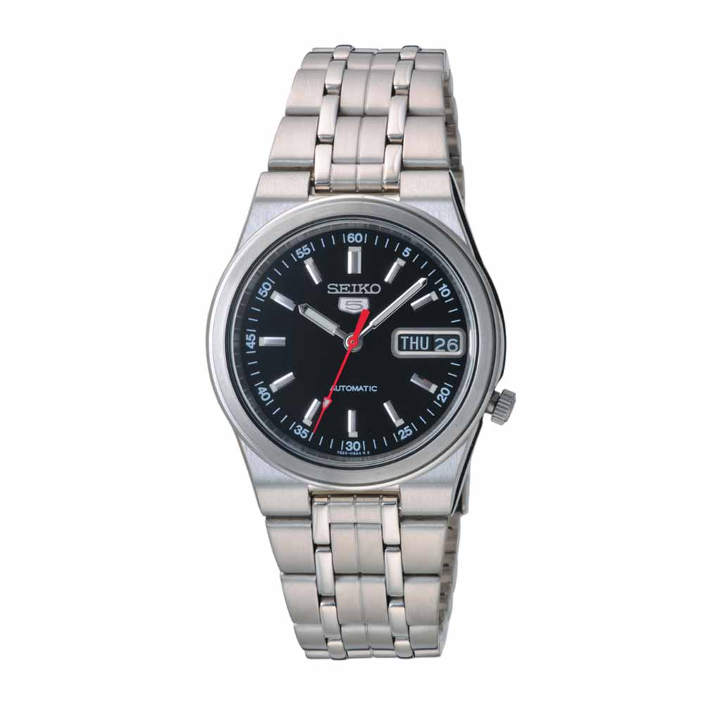 SEIKO 精工 典藏品味5號機芯機械腕錶-銀X黑(SNK4