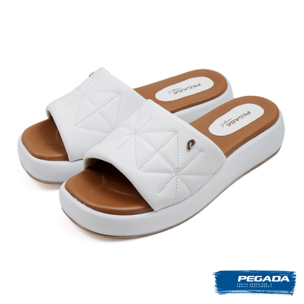 PEGADA 巴西寬帶軟墊厚底皮質拖鞋 白色(233703-