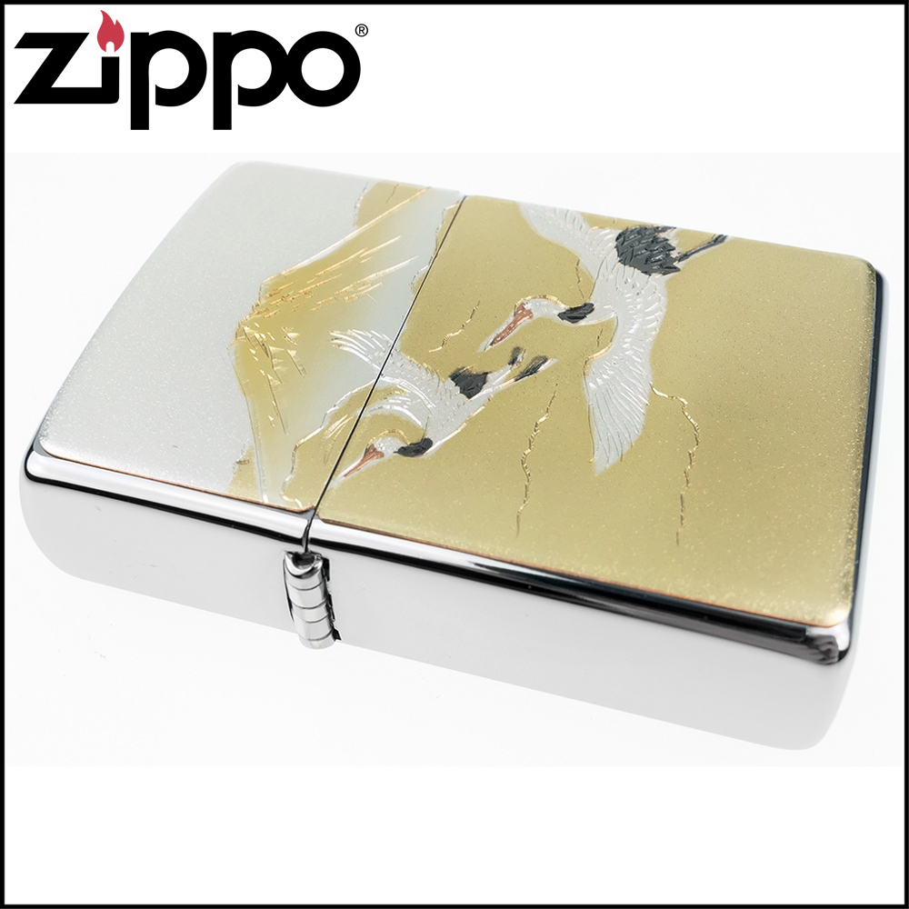 Zippo 日系~傳統藝術-鶴富士圖案電鑄板貼片加工打火機 