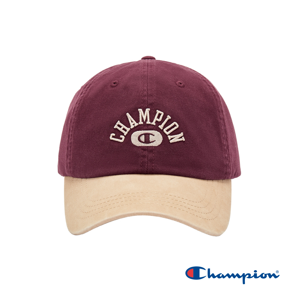 Champion 官方直營-刺繡LOGO拚色棒球帽(深紅淺褐