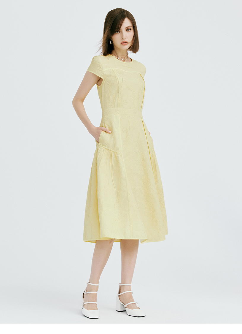 MOMA 優雅鵝黃小蓋袖A-Line洋裝(黃色)折扣推薦
