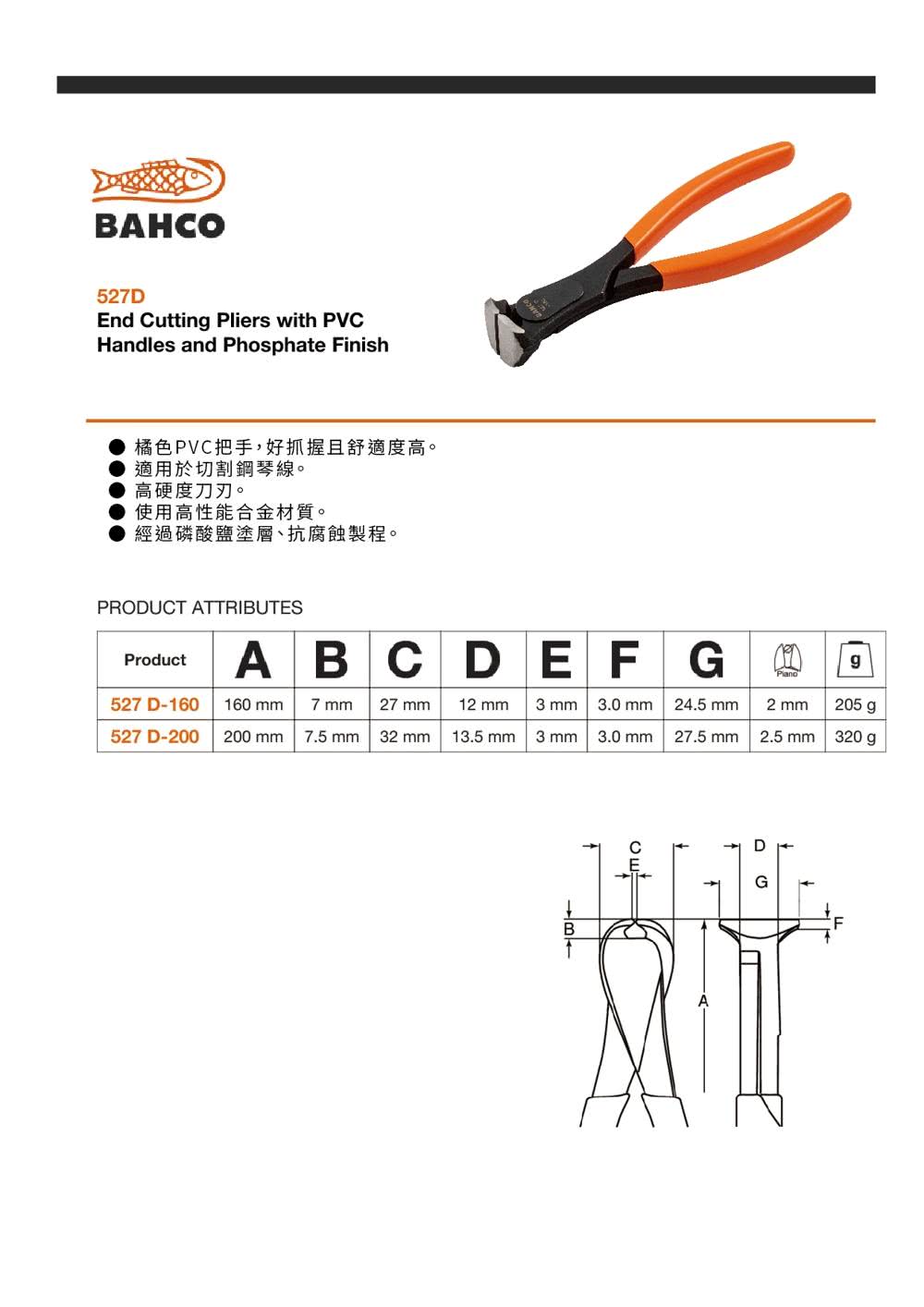 Bahco 虎頭鉗 PVC握把 160mm(527D-160