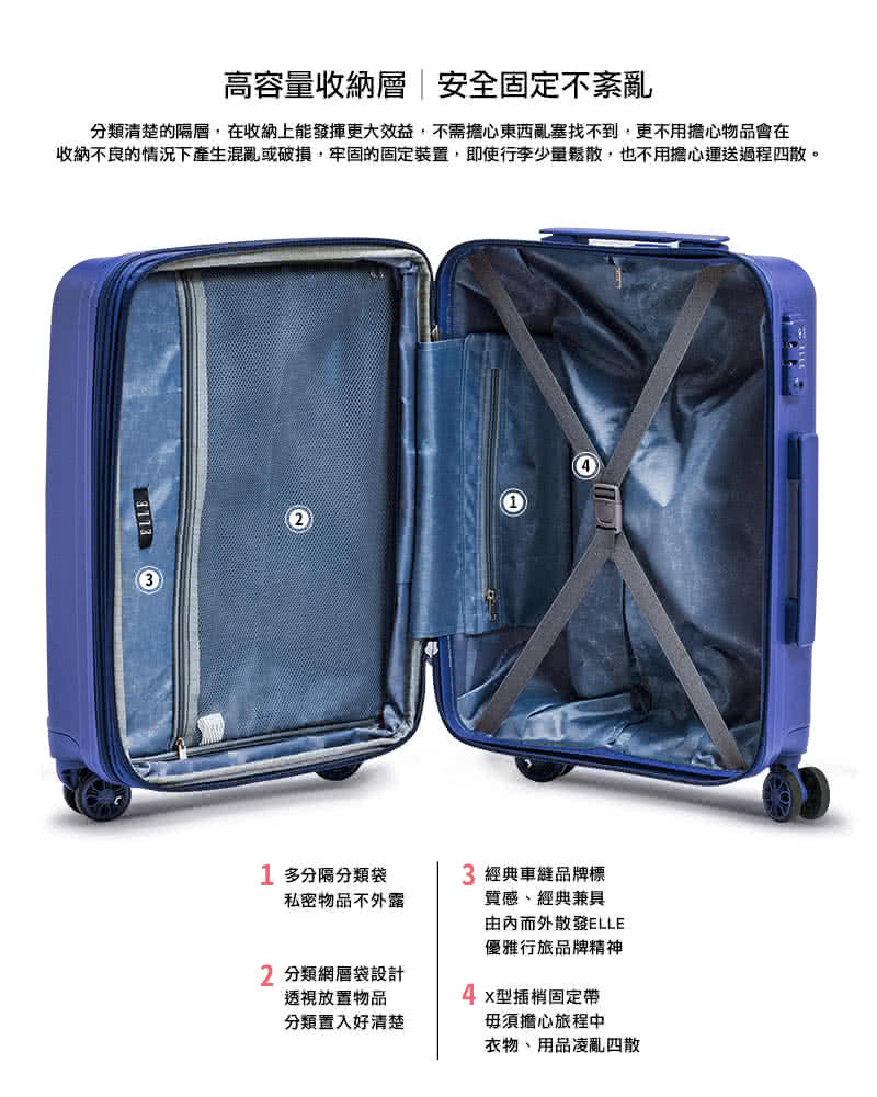 收納不良的情況下產生混亂或破損,牢固的固定裝置,即使行李少量鬆散,也不用擔心運送過程四散。