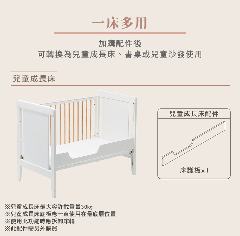 可轉換為兒童成長床、書桌或兒童沙發使用