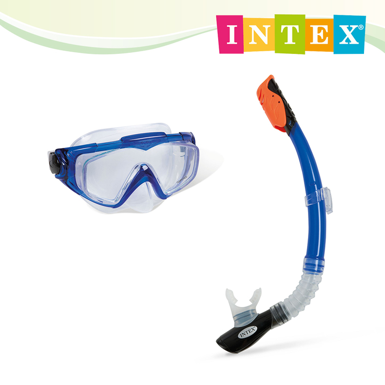 INTEX 水世界矽膠浮潛組合-防霧蛙鏡+呼吸管 適用成人1