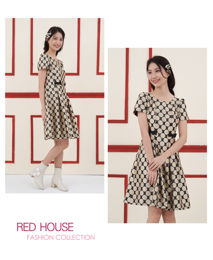 RED HOUSE 蕾赫斯 光澤感圓點剪接派對洋裝(共2色)