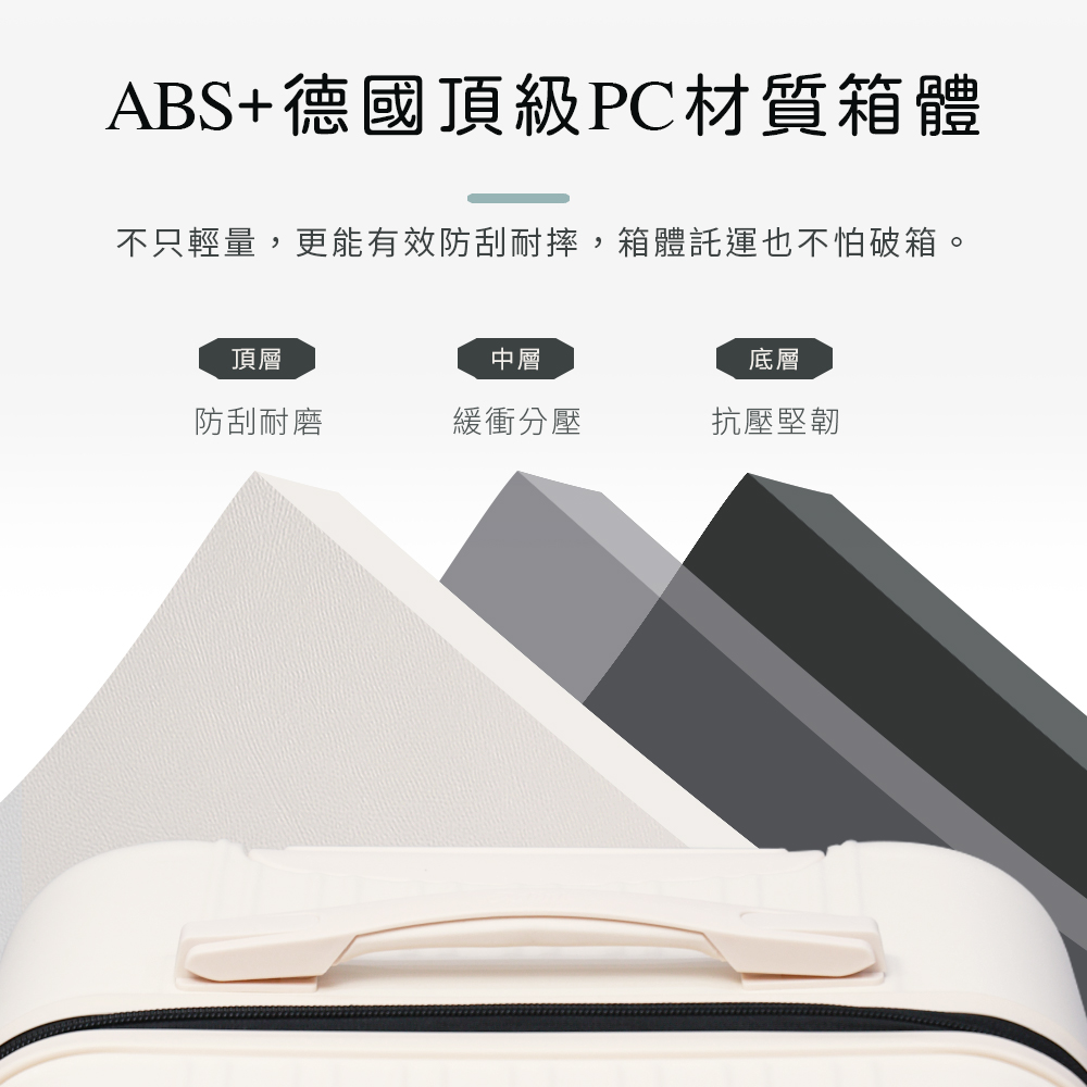 不只輕量,更能有效防刮耐摔,箱體託運也不怕破箱。