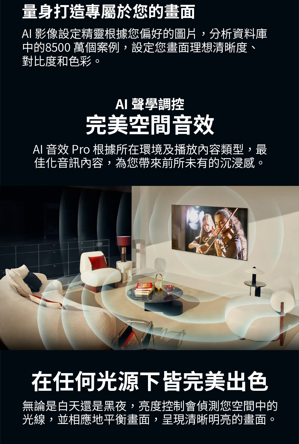 AI 音效 Pro 根據所在環境及播放內容類型,最