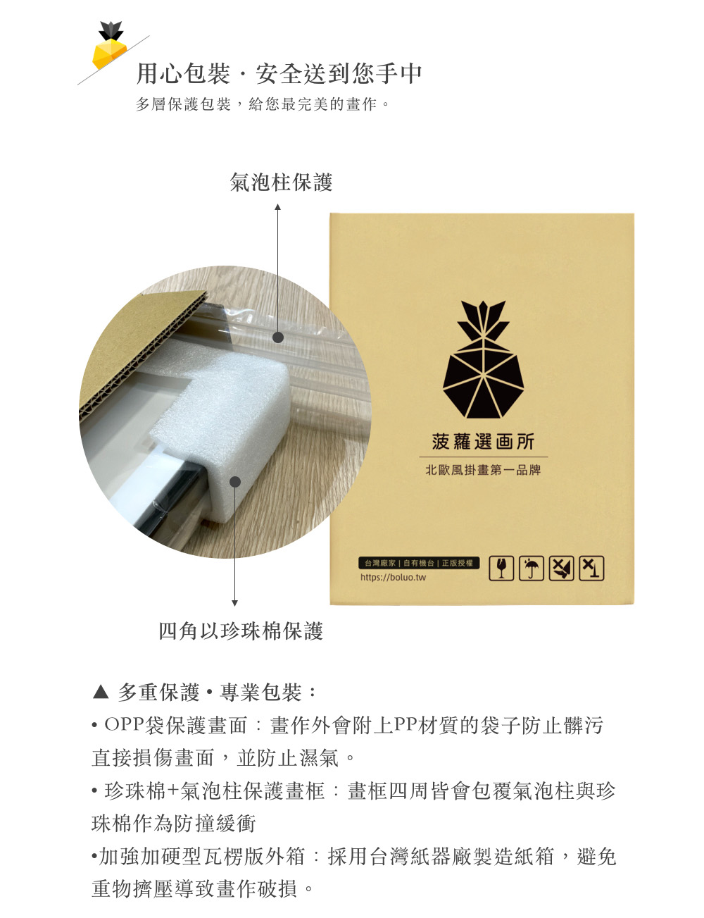 OPP袋保護畫面畫作外會附上PP材質的袋子防止髒污