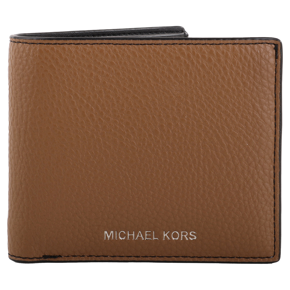 Michael Kors 烙印銀字荔枝紋皮革透明層短夾(駝色