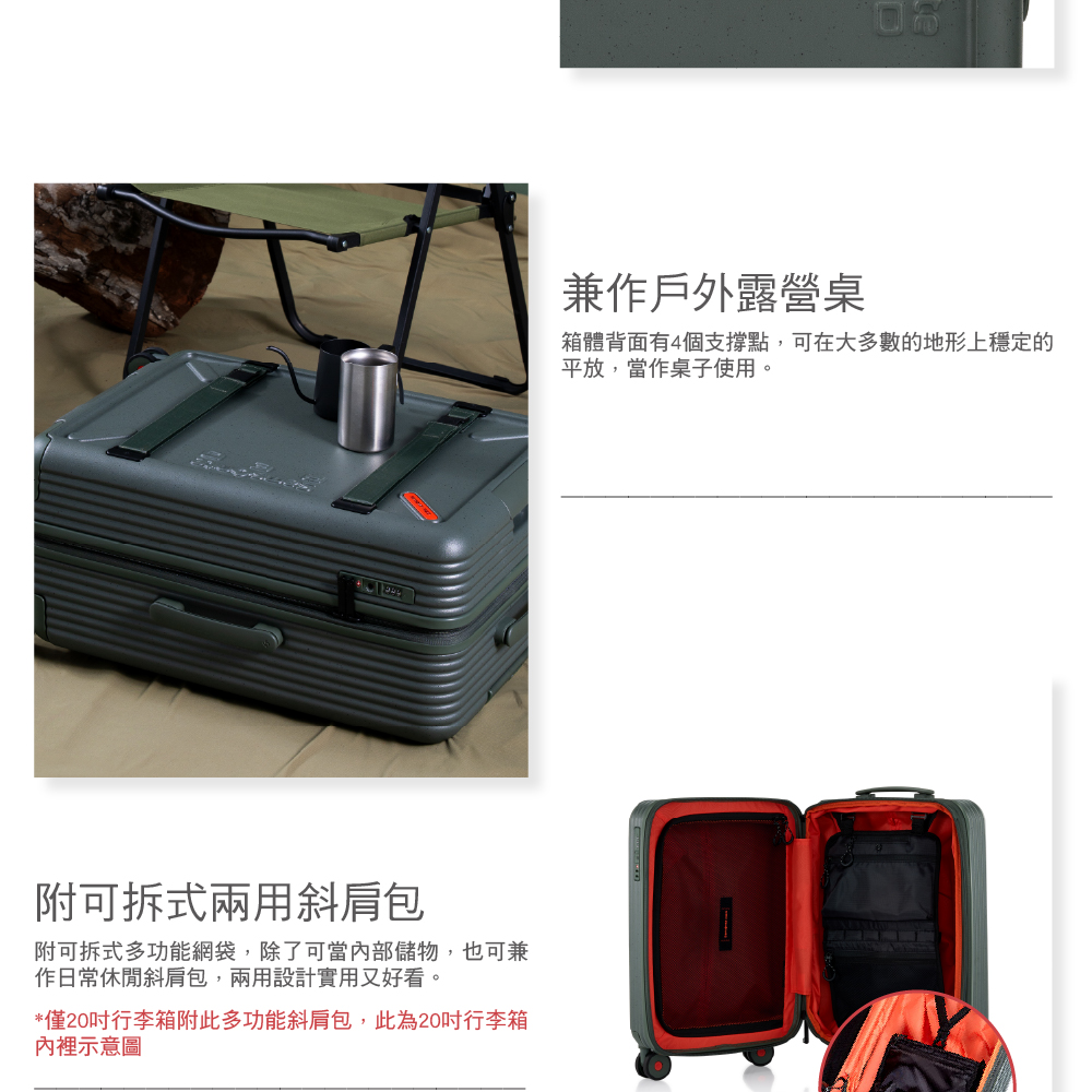 僅20吋行李箱附此多功能斜肩包,此為20吋行李箱