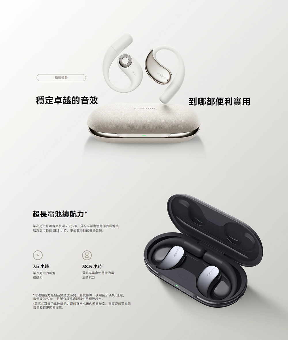 電池續航力是指音樂播放時間。測試條件使用藍牙 AAC 連線,