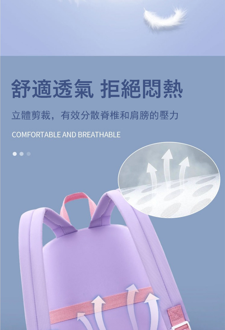 舒適透氣 拒絕悶熱 立體剪裁,有效分散脊椎和肩膀的壓力 