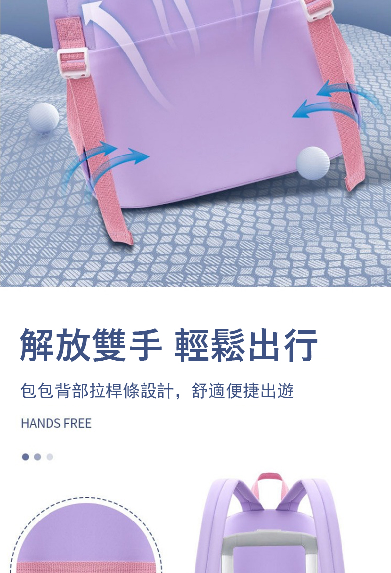 解放雙手 輕鬆出行 包包背部拉桿條設計,舒適便捷出遊 