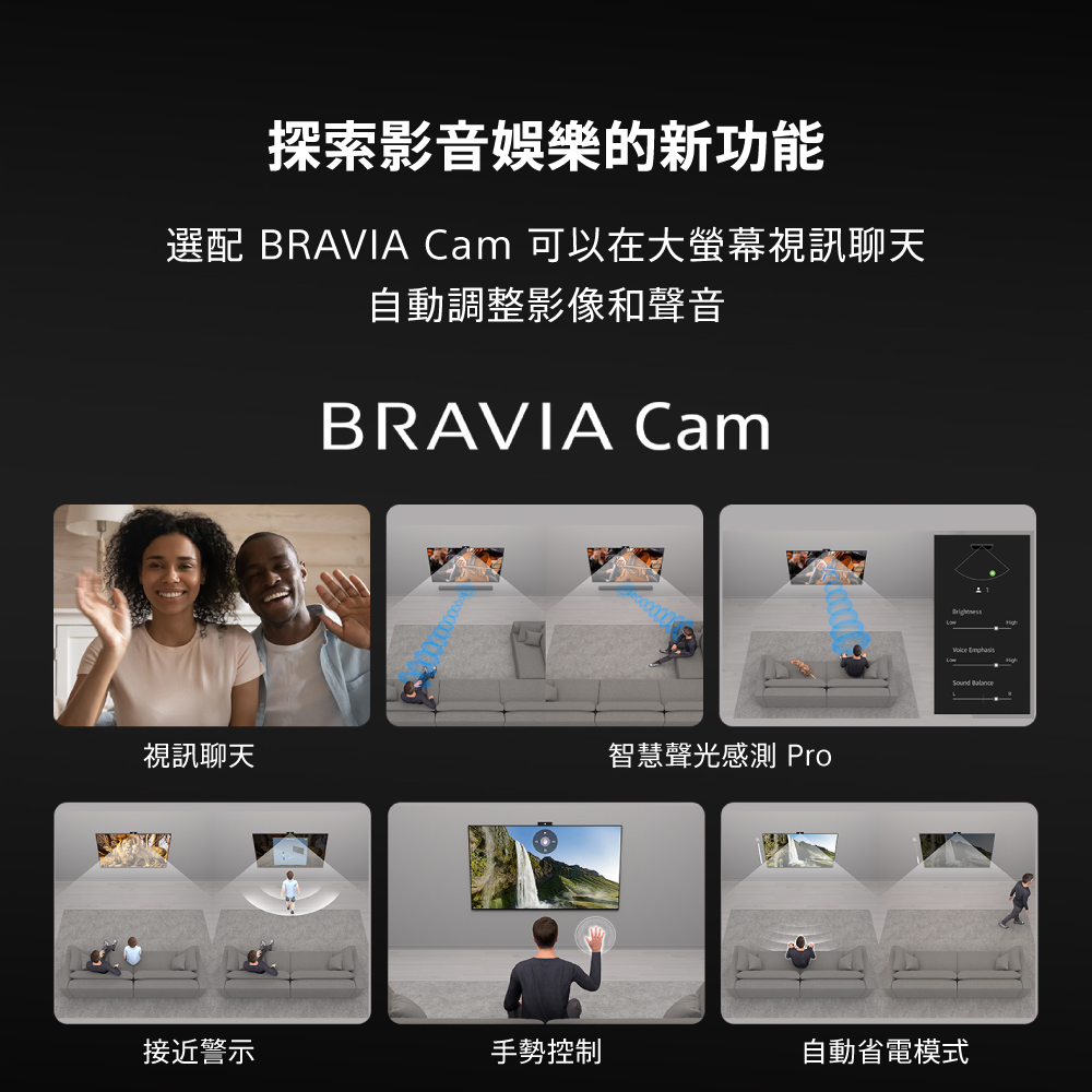 選配 BRAVIA Cam 可以在大螢幕視訊聊天