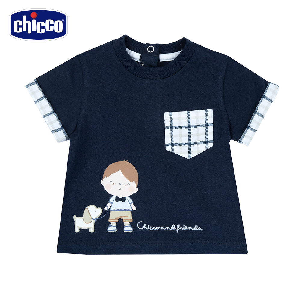 Chicco 24SS童裝-單車之旅-剪接格紋短袖上衣優惠推