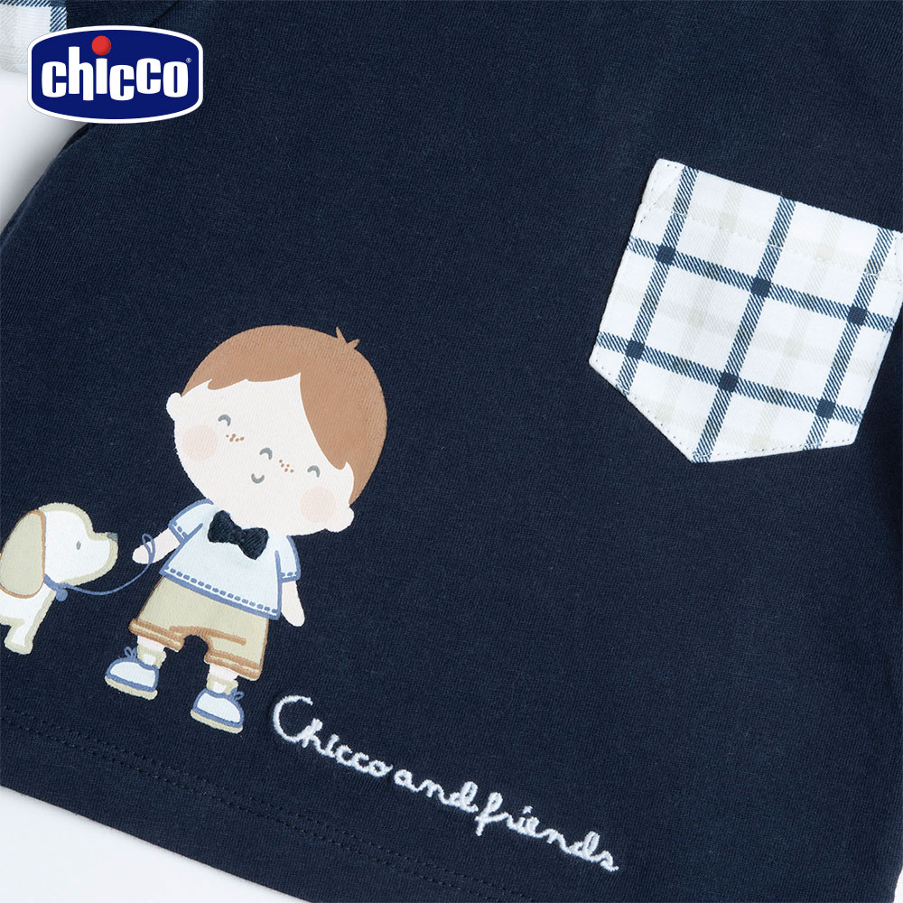 Chicco 24SS童裝-單車之旅-剪接格紋短袖上衣優惠推