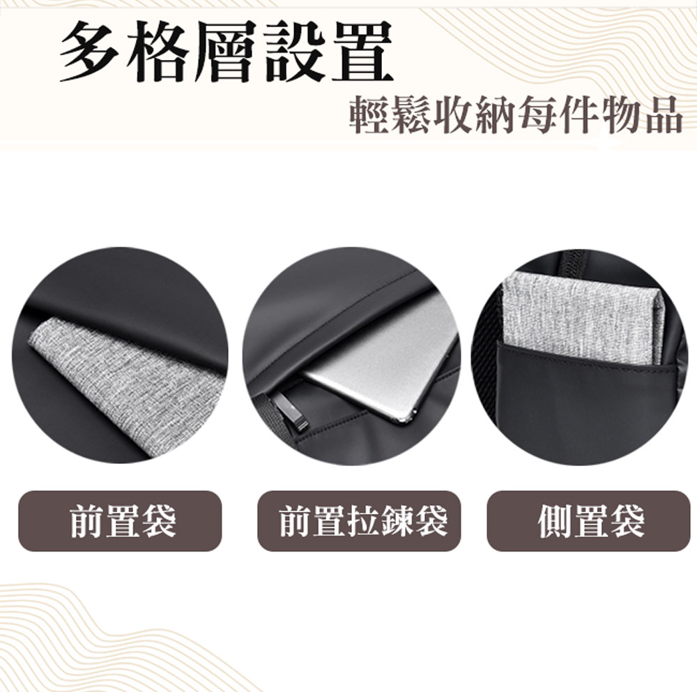 多格層設置 輕鬆收納每件物品 前置袋 前置拉鍊袋 側置袋 