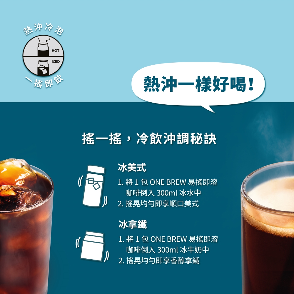 1. 將 1 包 ONE BREW 易搖即溶
