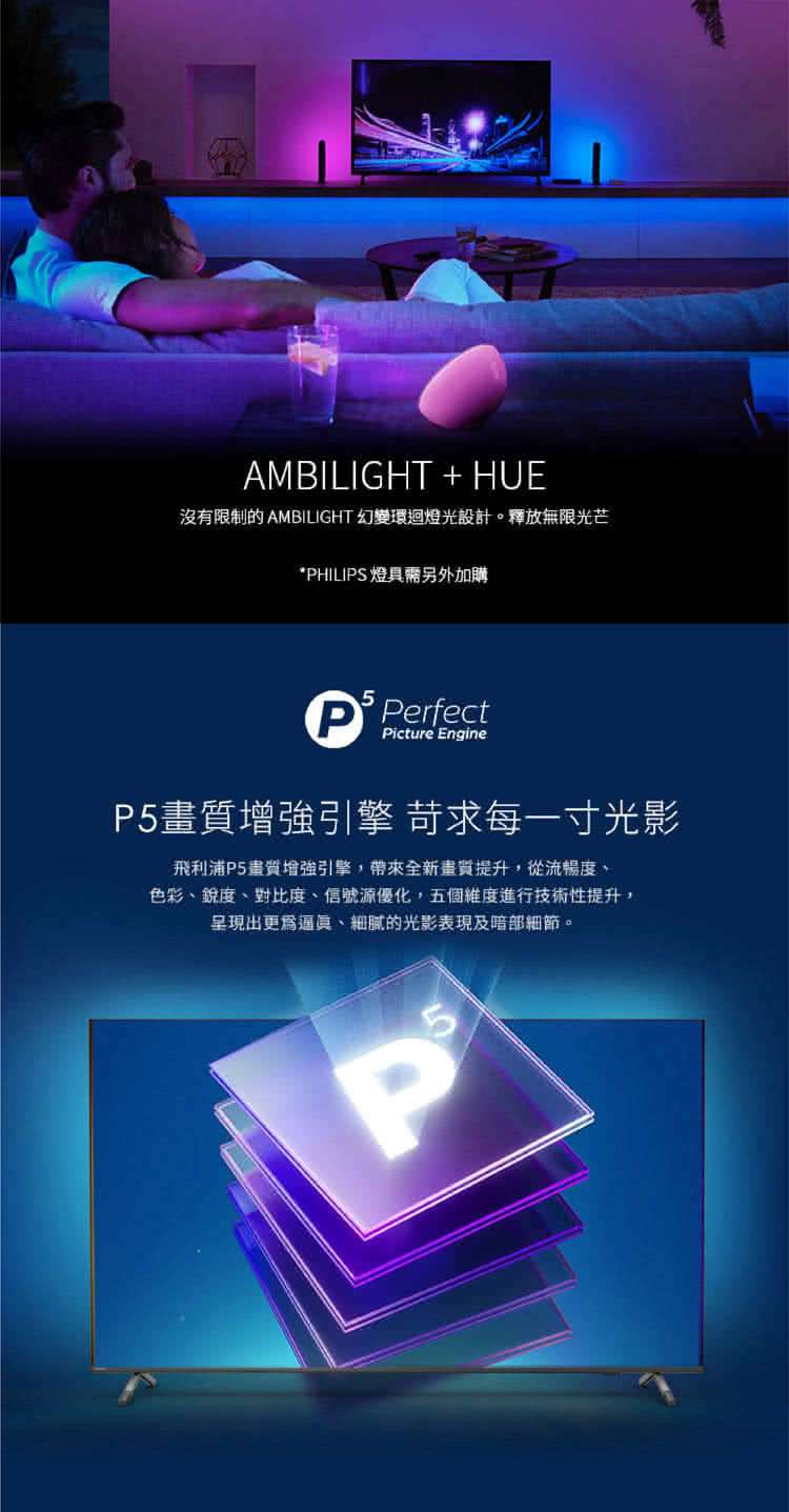 沒有限制的AMBILIGHT 幻變環迴燈光設計。釋放無限光芒